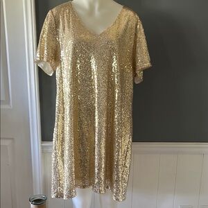 Gold Sequin V-Neck Dress